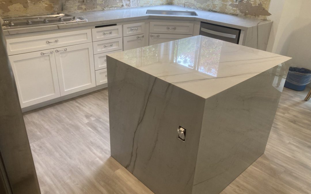 Quartzite kitchen countertop and fireplace, Evanwood Ave, Oak Park